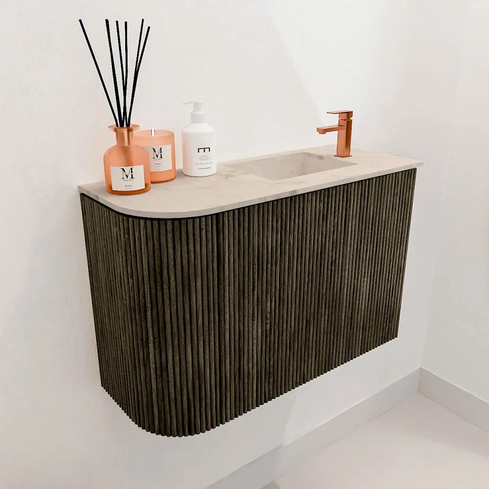 Mondiaz Joya DLux 60cm toiletmeubel ronding links shadow met wastafel faye rechts 1 kraangat frappe