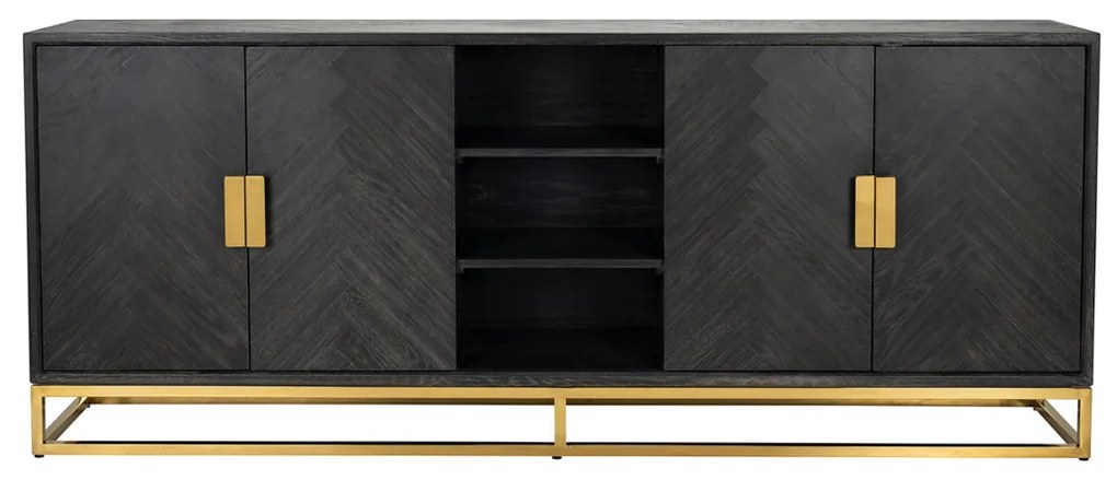 Richmond Interiors Blackbone Gold Groot Dressoir Zwarte Visgraat Met Goud - 225x45x90cm.