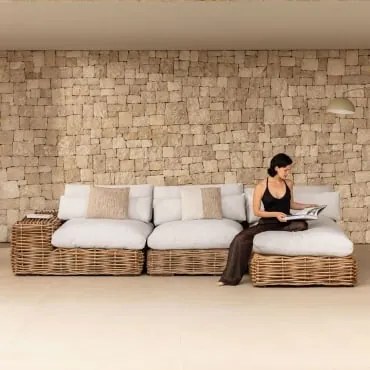 3-delige Modulaire Rechter Tuin Chaise Longue Bank Van Milu Style Rotan Natuurlijk - Sklum