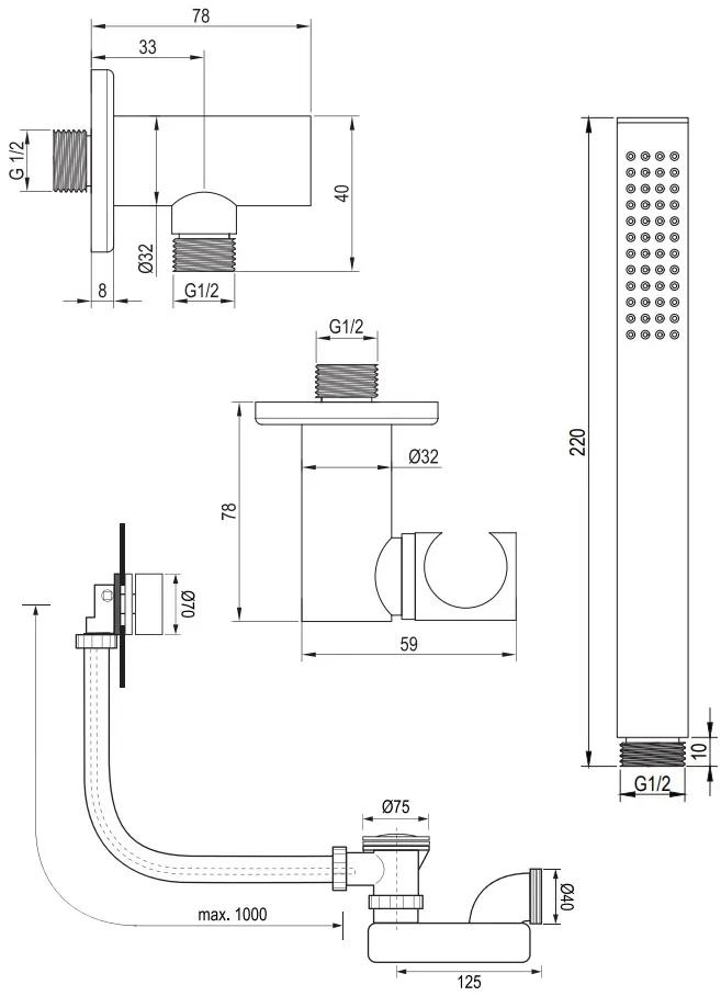 Brauer Black Carving thermostatische inbouw badkraan met badvulcombinatie en staafhanddouche set 3 zwart mat