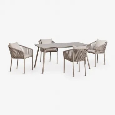 Rechthoekige Tuintafelset 160x90 Cm Met 4 Stoelen Van Gevlochten Touw Arhiza Classic Moka Bruin - Sklum