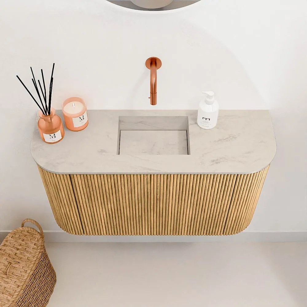 Mondiaz Joya DLux 75cm toiletmeubel ronding links/rechts oak met wastafel faye midden zonder kraangat opalo