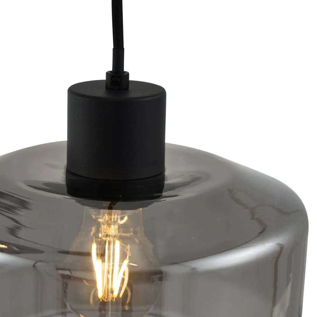 Eettafel / Eetkamer Moderne hanglamp zwart met smoke glas 5-lichts - Sheena Modern E27 ovaal Binnenverlichting Lamp