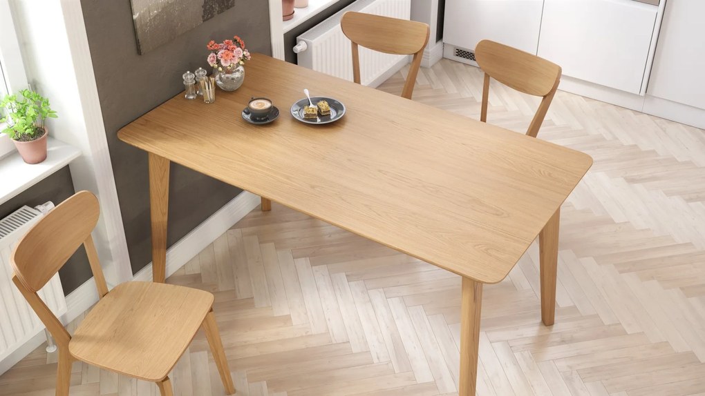 ROXY Onderstel naturel eik, 150cm/80cm - RETRO KEUKEN-/DININGTAFEL - rechthoekige houten tafel