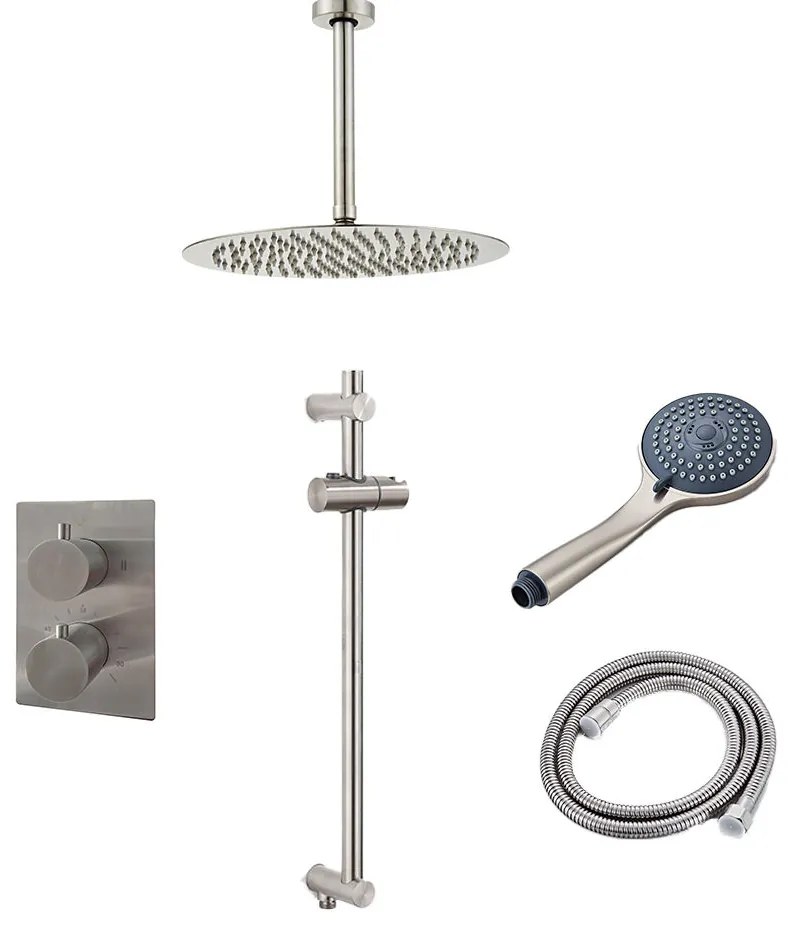 Saniclear Exclusive inbouw regendouche 30cm met plafondarm, 3 standen handdouche en glijstang RVS