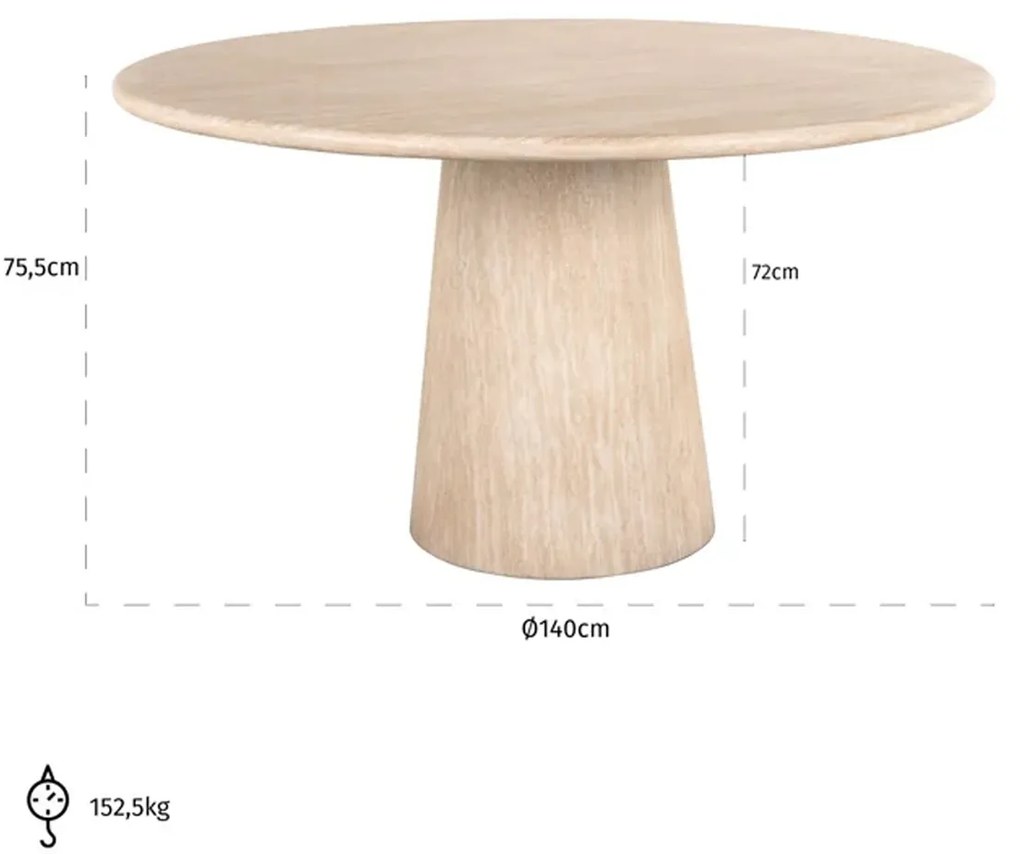 Richmond Interiors Fictus Ronde Eettafel Travertin Beige - 140 X 140cm.