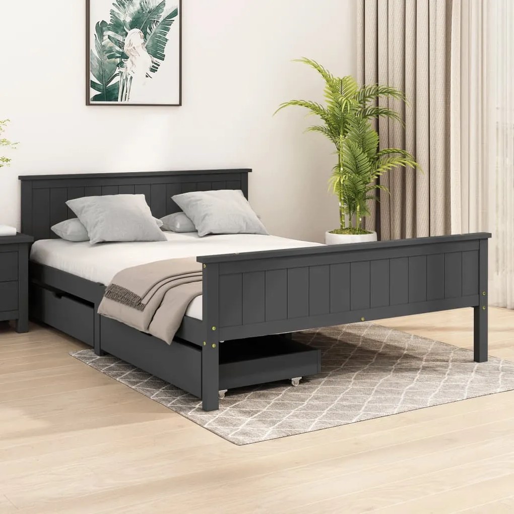 vidaXL Bedframe met 2 lades massief grenenhout donkergrijs 160x200 cm