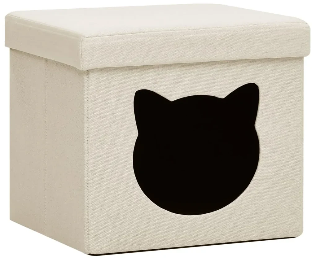 vidaXL Opbergkruk met kattenpatroon inklapbaar stof crèmewit