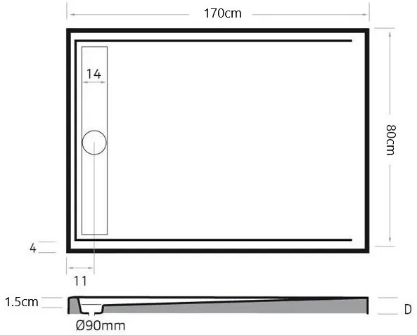 Xenz Easy-Tray douchebak 170x80x5cm cement