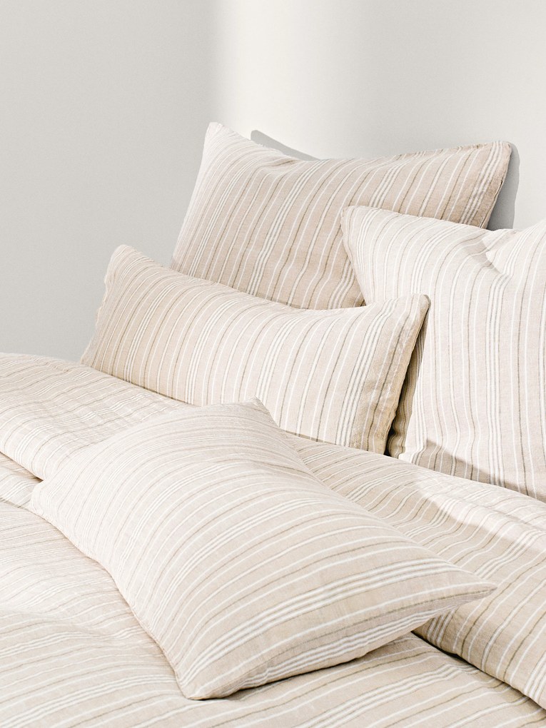 Gewassen linnen dekbedovertrek Telma met strepen