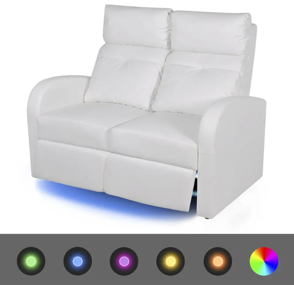 vidaXL LED Leunbank 2-zits kunstleer wit