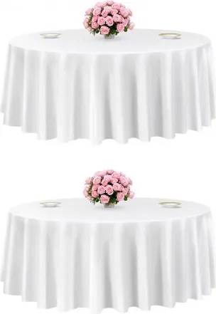 VEVOR 2 stuks ronde tafelkleden, 3048 mm, kreukvrij tafelkleedbeschermer, machinewasbaar polyester tafelkleed voor feesten, bruiloften, banketten, formele evenementen, wit