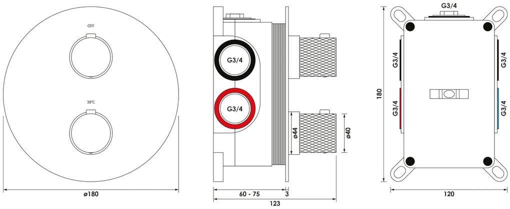 Brauer Brushed Carving thermostatische inbouw regendouche met 3 standen handdouche, gebogen muurarm en hoofddouche 20cm set 81 RVS geborsteld PVD