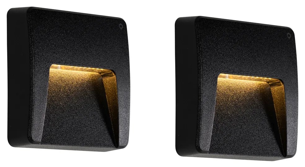 Set van 2 buiten wandlampen zwart vierkant incl. LED IP65 - Gem