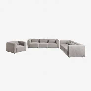 Woonkamerset Met 2 Modulaire 3-delige Banken En Fogler Fauteuil Corduroy Licht Taupegrijs - Sklum