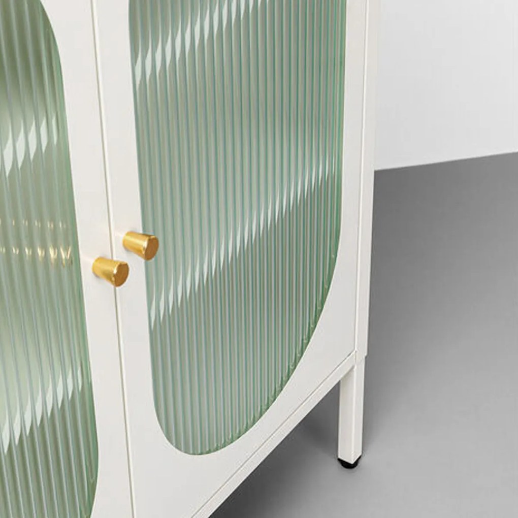 Kare Design Naxos Kastje Met Ribbelglas Off White - 80x35x90cm.