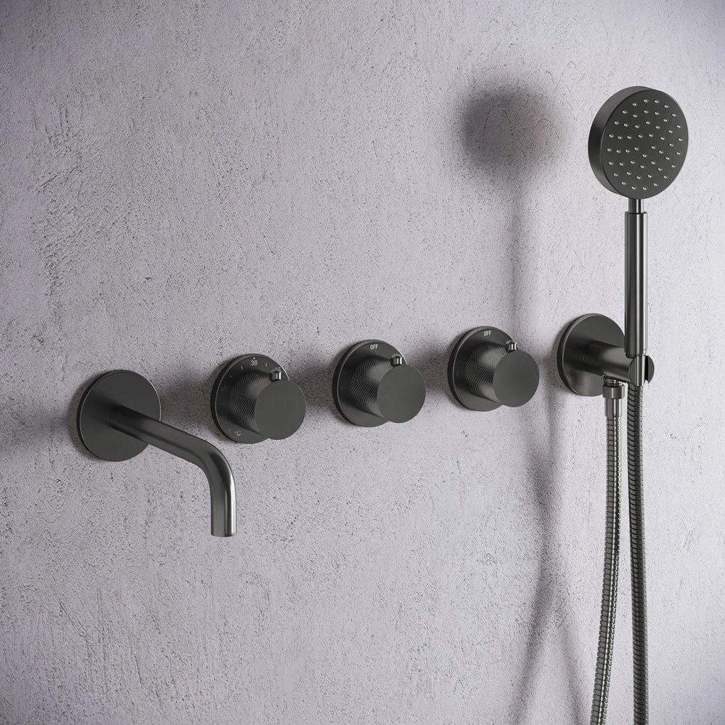 Saniclear Plus Curved inbouw badkraan met 20cm uitloop verouderd ijzer - gunmetal