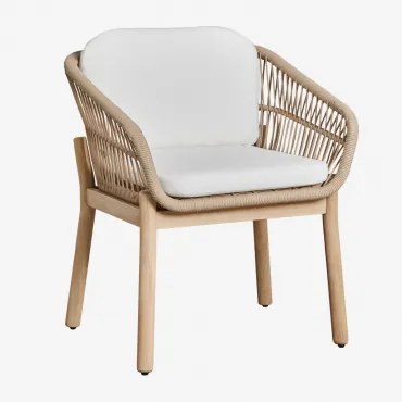 Set Van 2 Eetkamerstoelen Met Armleuningen Van Acaciahout En Gevlochten Touw Karvia Lichte Acaciekleur & Stof Wit - Sklum