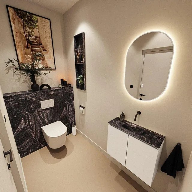 MONDIAZ TURE-DLUX 60cm toiletmeubel Talc. EDEN wastafel Lava positie midden. Zonder kraangat. TUREDX60TALM0LAV