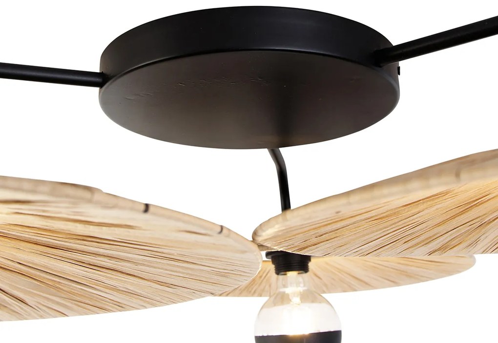 Landelijke plafondlamp zwart met touw 3-lichts - Leia