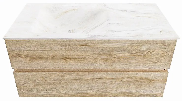 Mondiaz Vica DLux badmeubel 100cm washed oak 2 lades met wastafel ostra links zonder kraangat