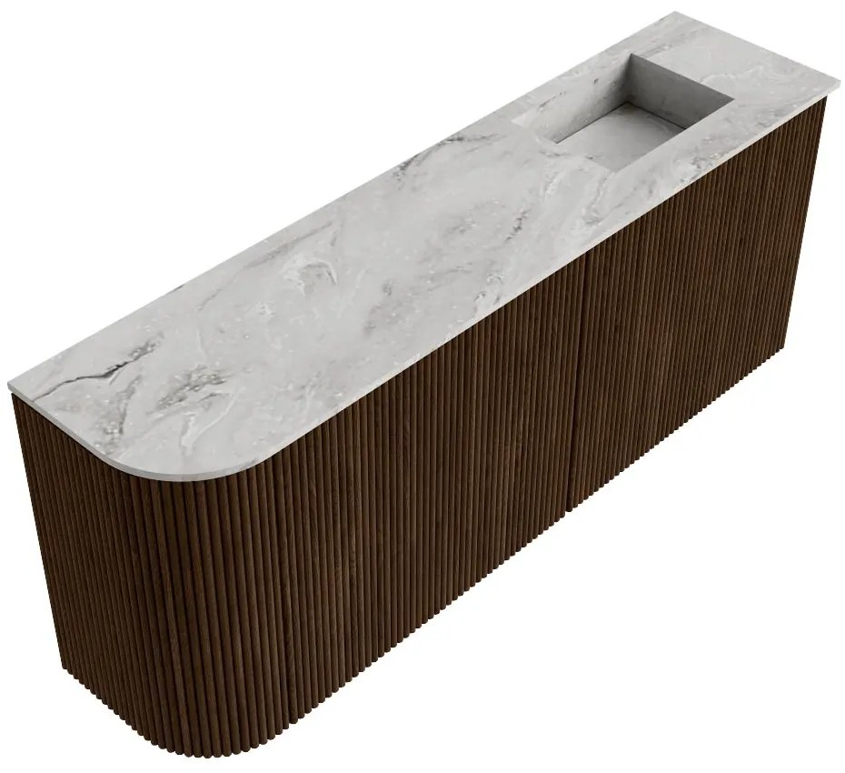 Mondiaz Joya DLux 100cm toiletmeubel ronding links walnut met wastafel faye rechts 1 kraangat glace