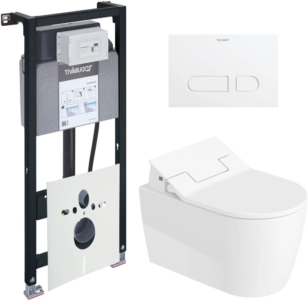 Duravit ME by Starck hangtoilet met douche-toiletbril en reservoir met bedieningsplaat wit