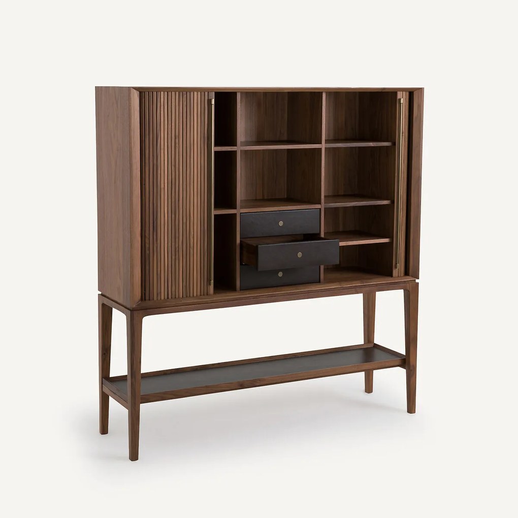 Walnoot en lederen highboard/bar, Liamca