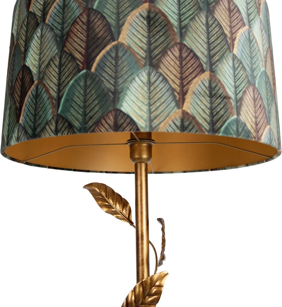 Vloerlamp goud met kap blad dessin en gouden binnenkant 50cm - Linden