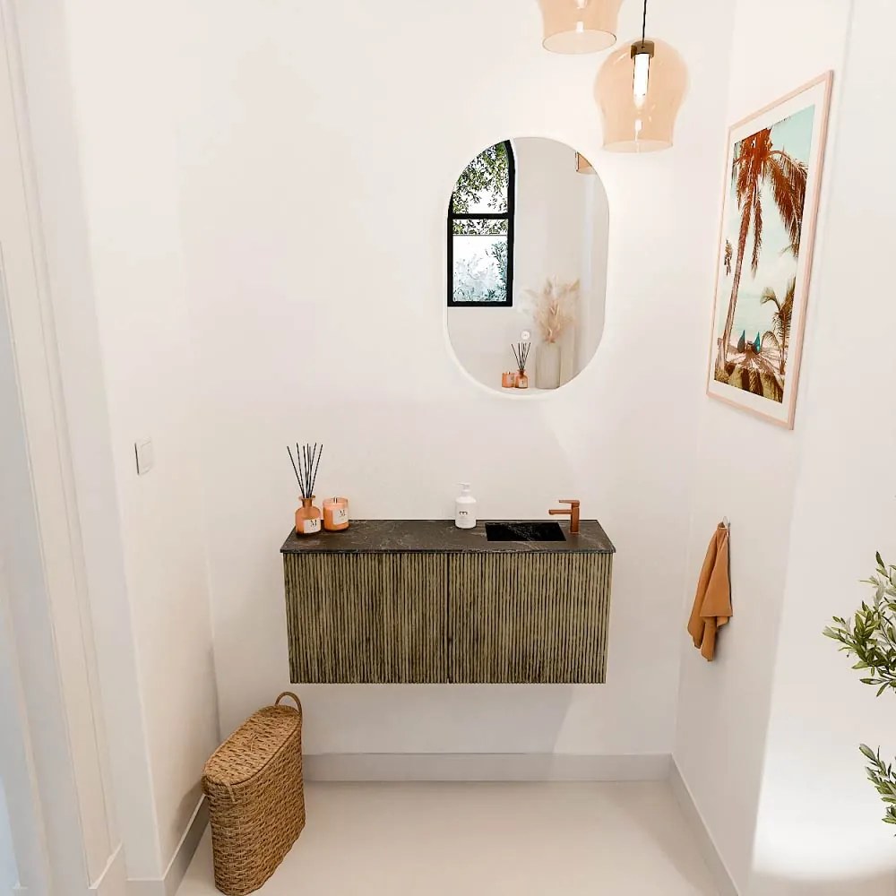 Mondiaz Joya DLux 90cm toiletmeubel dusk met wastafel faye rechts 1 kraangat lava