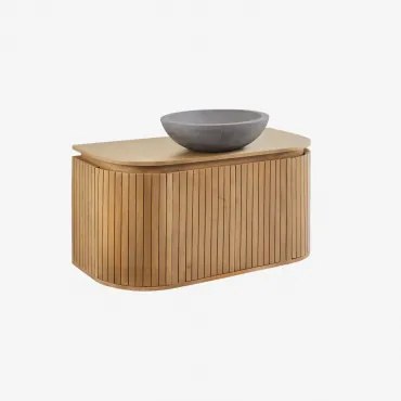 Mango Houten Badkamermeubelset Analis Natuurlijk Hout & Rond Grijs Cement Ø40 Cm Tarsis & Spiegelloze & Zonder Kraan - Sklum