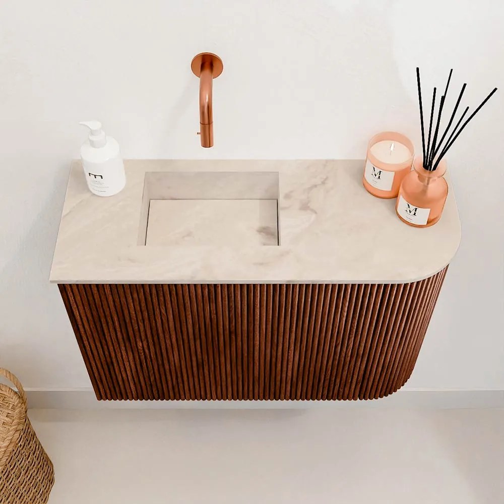 Mondiaz Joya DLux 60cm toiletmeubel ronding rechts ruby met wastafel faye links zonder kraangat frappe