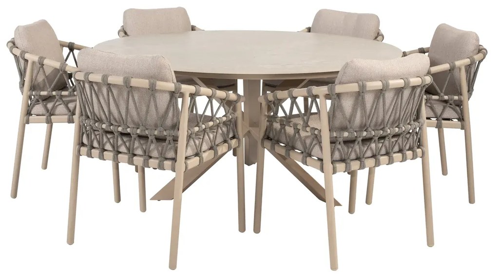 Taste by 4 Seasons Piacenza tuinset latte met Prado tafel met keramisch blad Ø 160 cm SALE Tuinset beige weerbestendig