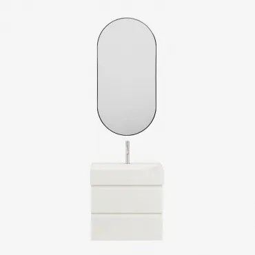 Ona Zwevend Badkamermeubelset Van Hout En Essenfineer Met Geïntegreerde Wastafel Wit & Geborsteld Grijs ↑20 Cm Met Aftapkraan Zonder Overloop Orveta &