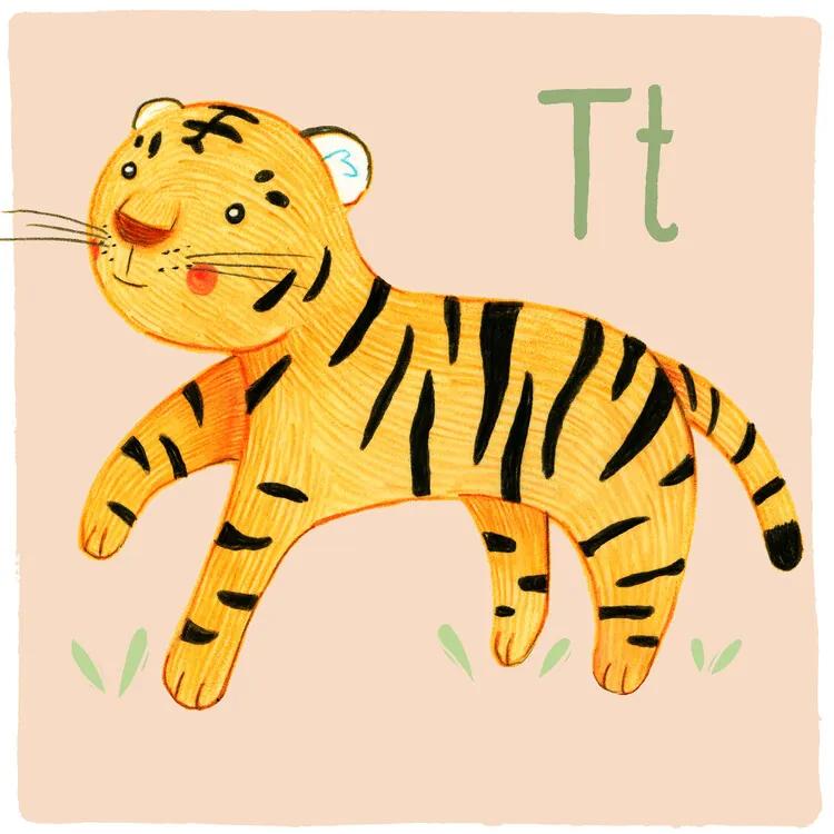 Fotobehang Alphabet - Tiger, (128 x 128 cm)