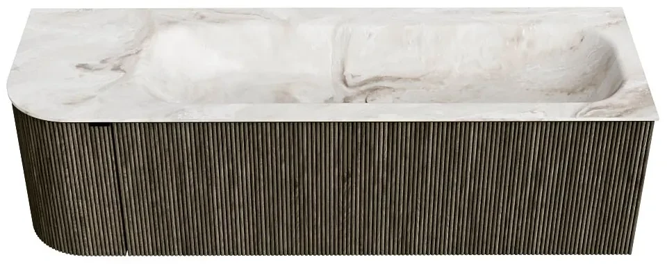 Mondiaz Kurve-dlux 145cm badmeubel ronding links shadow met 1 lade en deur en wastafel big large rechts zonder kraangat frappe