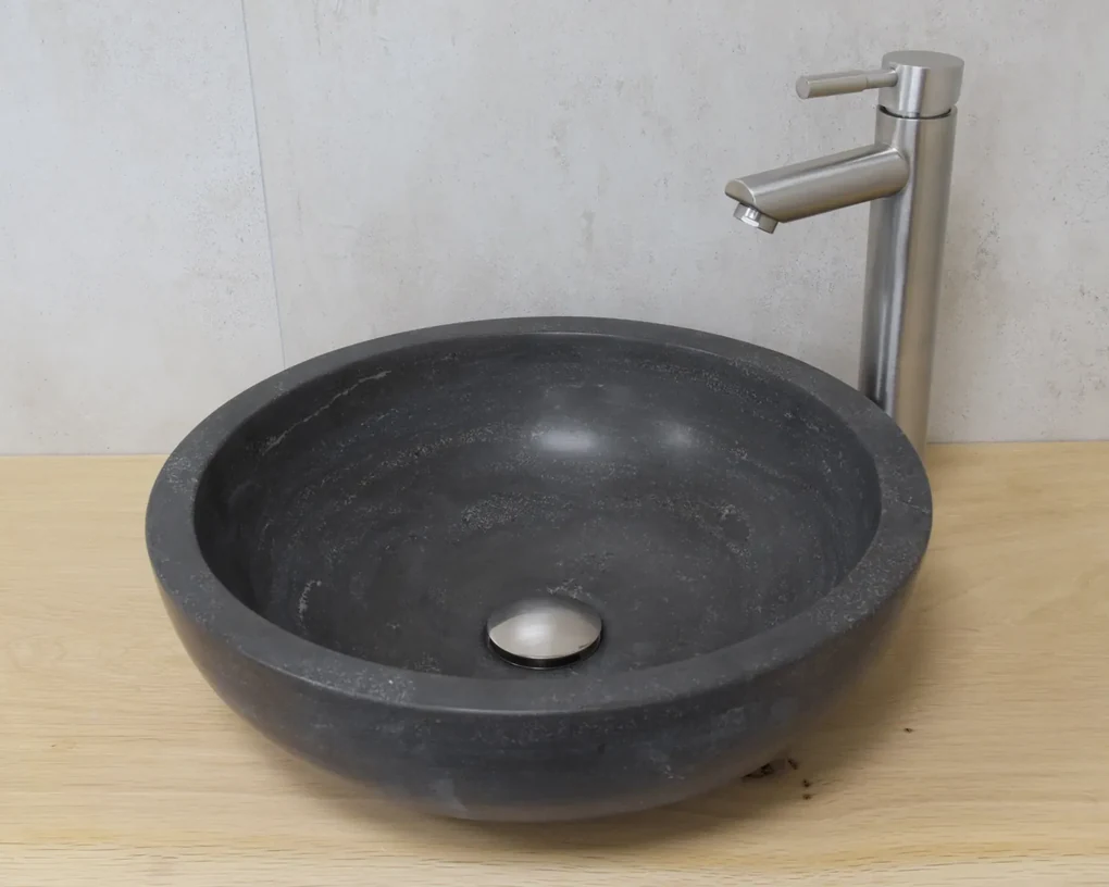 Saniclear Round Exclusive natuursteen waskom set met RVS kraan compleet