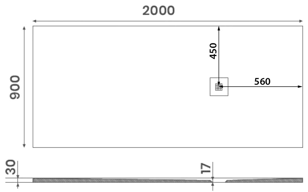 Gelco Mitia rechthoekige douchebak stone-look 200x90cm grijs