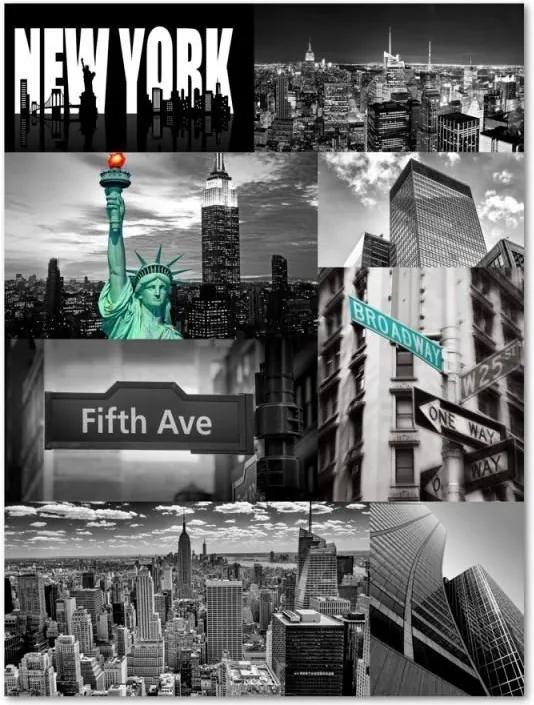 Schilderij - New York compilatie in zwart, wit en groen