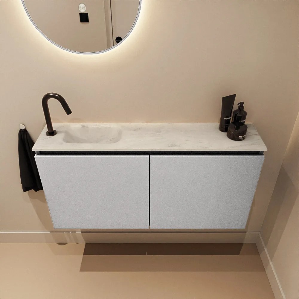 Mondiaz Ture DLux toiletmeubel 100cm plata met wastafel opalo links met kraangat