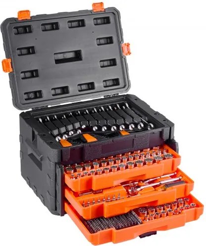 VEVOR Mechanic Tool Set Dopsleutelset (450-delig) 6,4/9,5/12,7 mm aandrijving, diepe en standaard doppen, SAE metrisch Mechanic Tool Set met sleutels en koffer