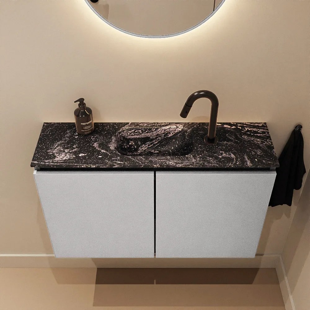 Mondiaz Ture DLux toiletmeubel 80cm plata met wastafel lava midden met kraangat