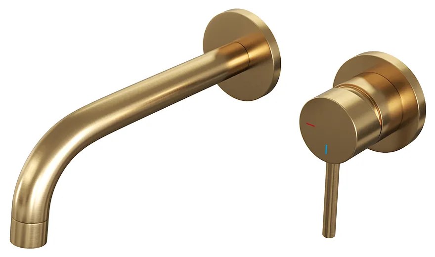 Brauer Gold Edition ColdStart wastafelkraan inbouw gebogen uitloop en rozetten model A1 geborsteld messing PVD