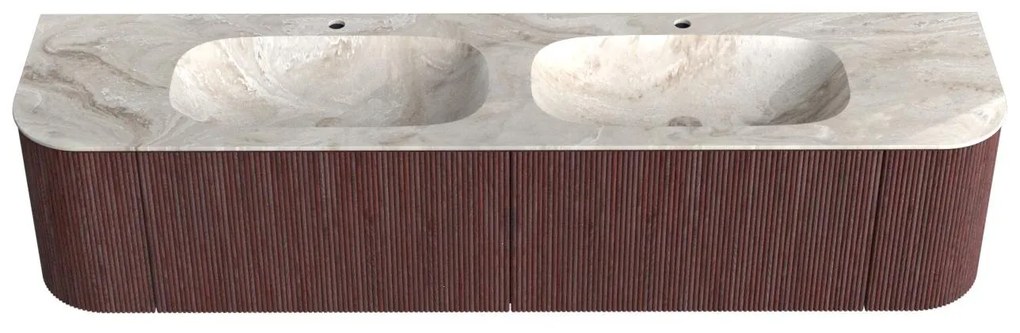 Mondiaz Kurve-dlux 190cm badmeubel ronding links/rechts ruby met 2 lades en deuren en wastafel stor small dubbel 2 kraangaten frappe
