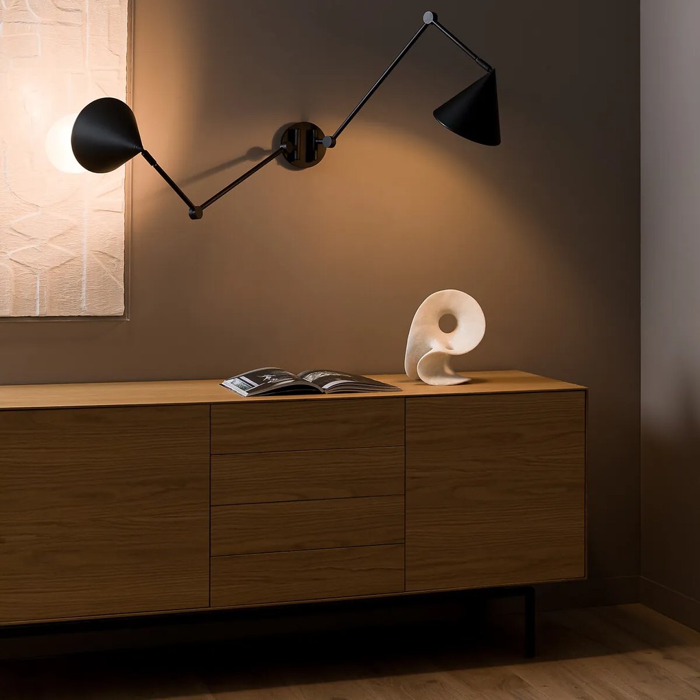 Gearticuleerde wandlamp, 2 armen, Moke