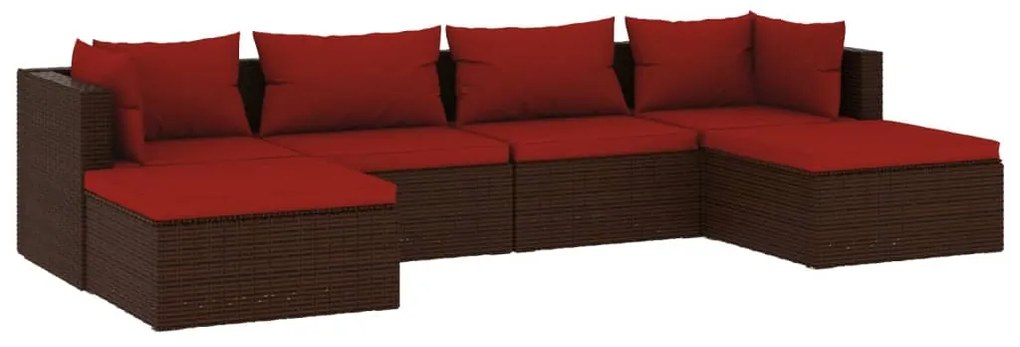 vidaXL 6-delige Loungeset met kussens poly rattan bruin