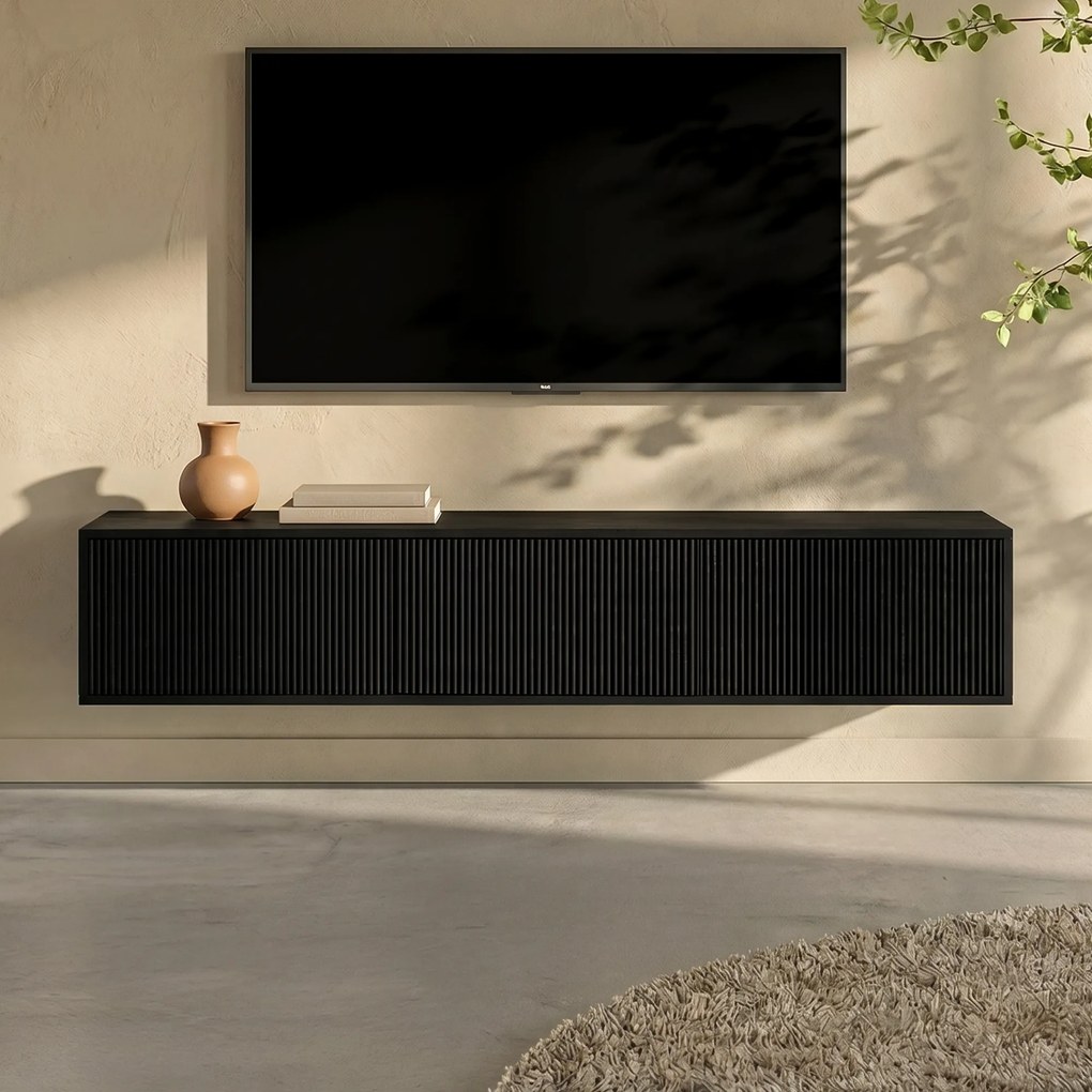 Zwevend Tv Meubel Zwart 160 Cm - 160x33x29cm.