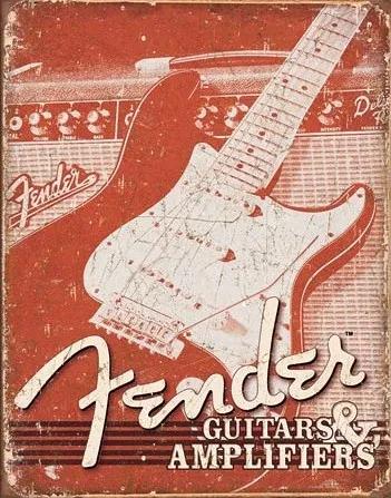 Metalen wandbord Fender - Weathered G&A, (30 x 42 cm)