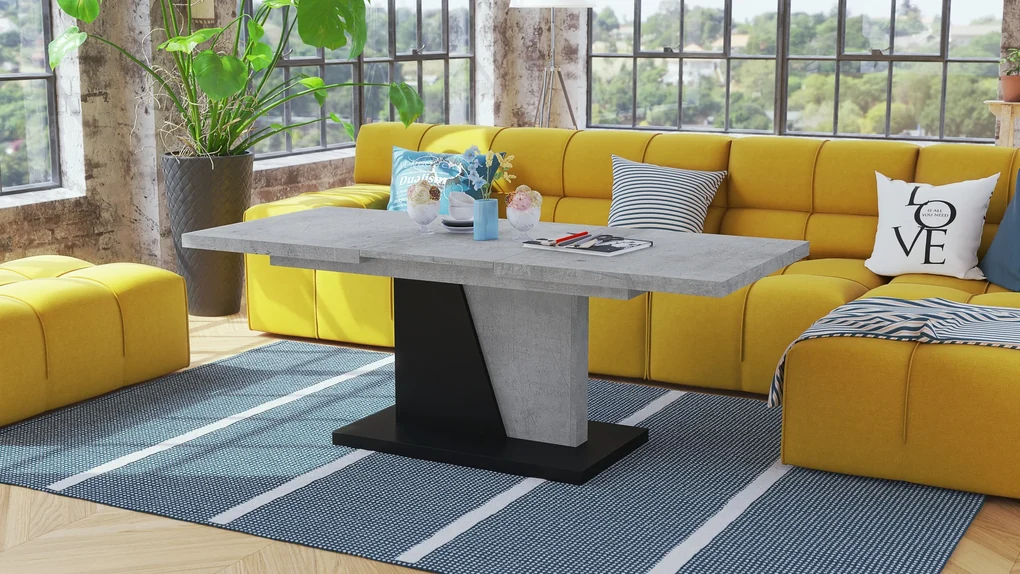 Mazzoni GRAND NOIR beton / zwart, uitschuifbare tafel
