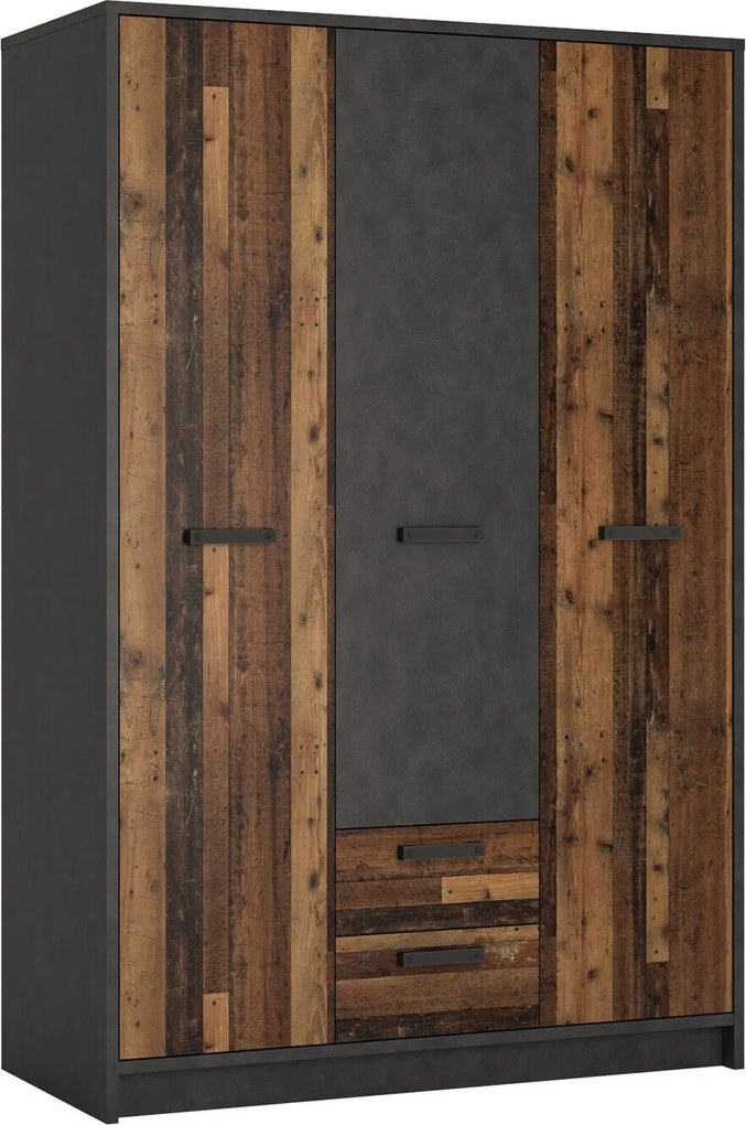 Kledingkast Tolsone 101, Donker hout, Matera grijs, 196x128x60cm, 155.8 kg, Kledingkast deuren: Met scharnieren